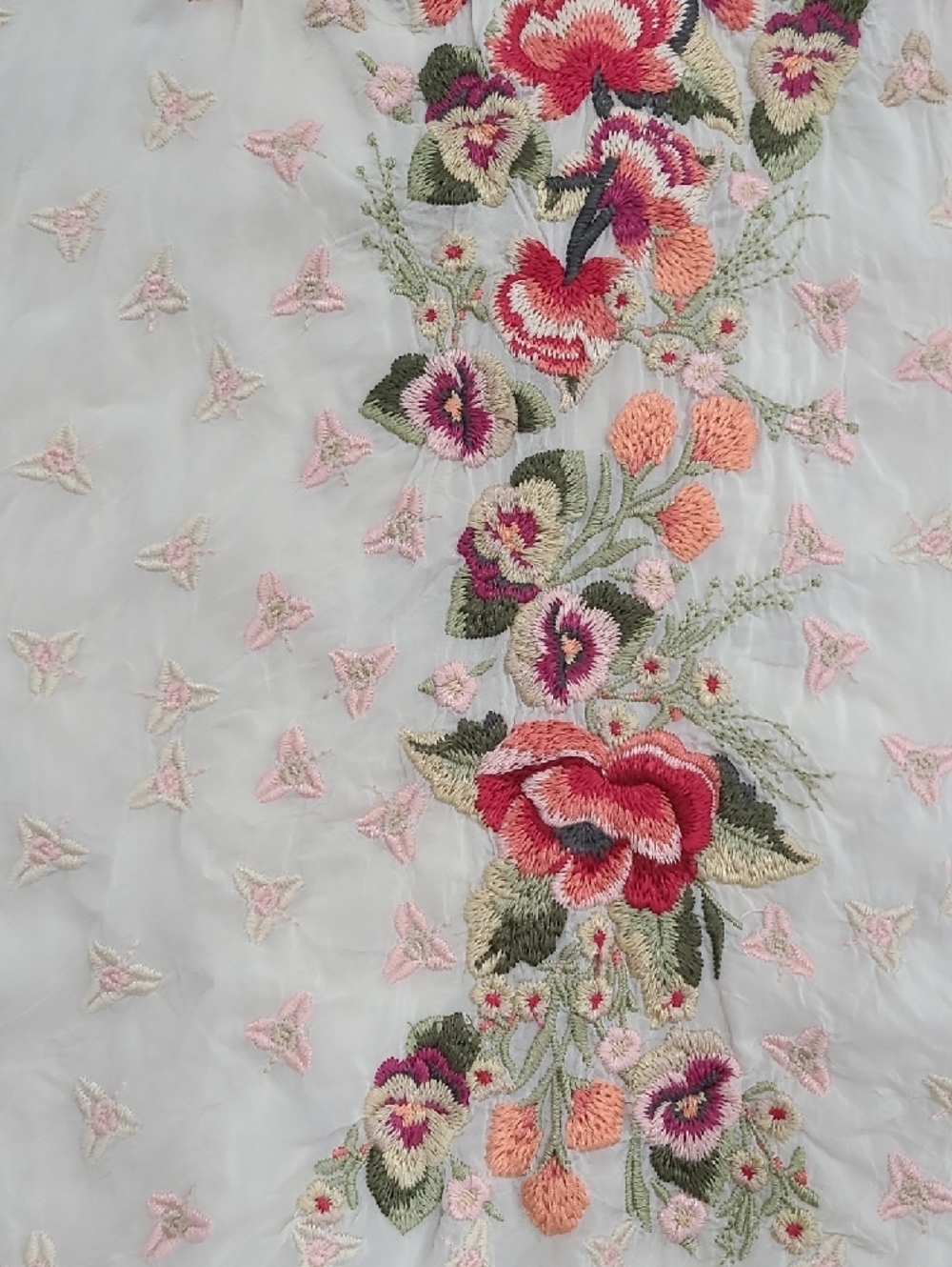 Johnny Was White Tunic with Pink & Green Floral Embroidery - Picture 5 of 14